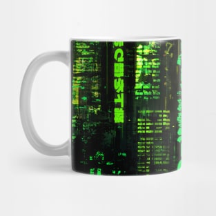 Cyberpunk Green Neon Tokyo City with Japanese Characters Mug